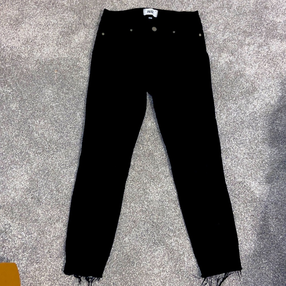 Paige Black Ripped Ankle Skinny Jeans